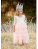 Ivory Lace Blush Pink Tulle Ruffle Flower Girl Dress Easter Dress